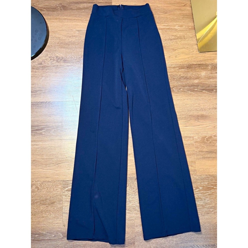 Fashion Nova Womens Blue Pleated Solid Dress Pants Size S Zip Closure Wide Leg